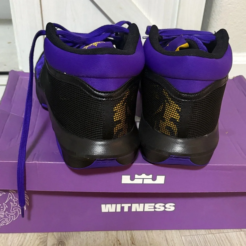 Nike Men's Purple and Black LeBron Witness 8 Athletic Shoes with Yellow Accents